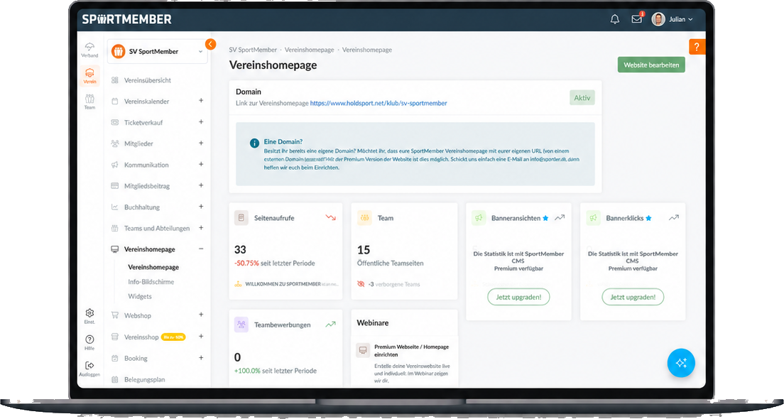Vereinshomepage mit SportMember CMS am Computer